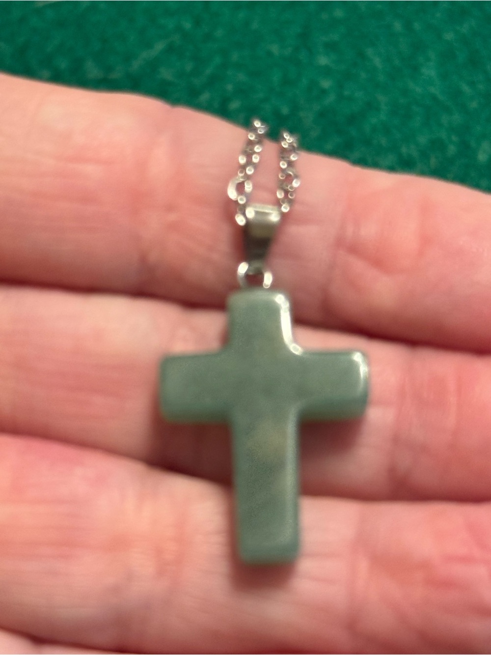Sterling Silver Bail Green Stone Cross Pendant Necklace, Bracelet & Keychain Set